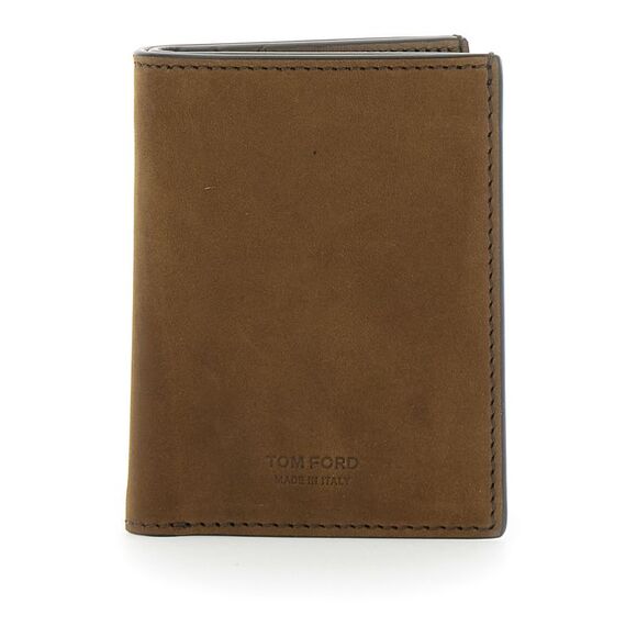 Tom Ford Men Brown Card Holder With Logo Lettering On The Front In Leather Man